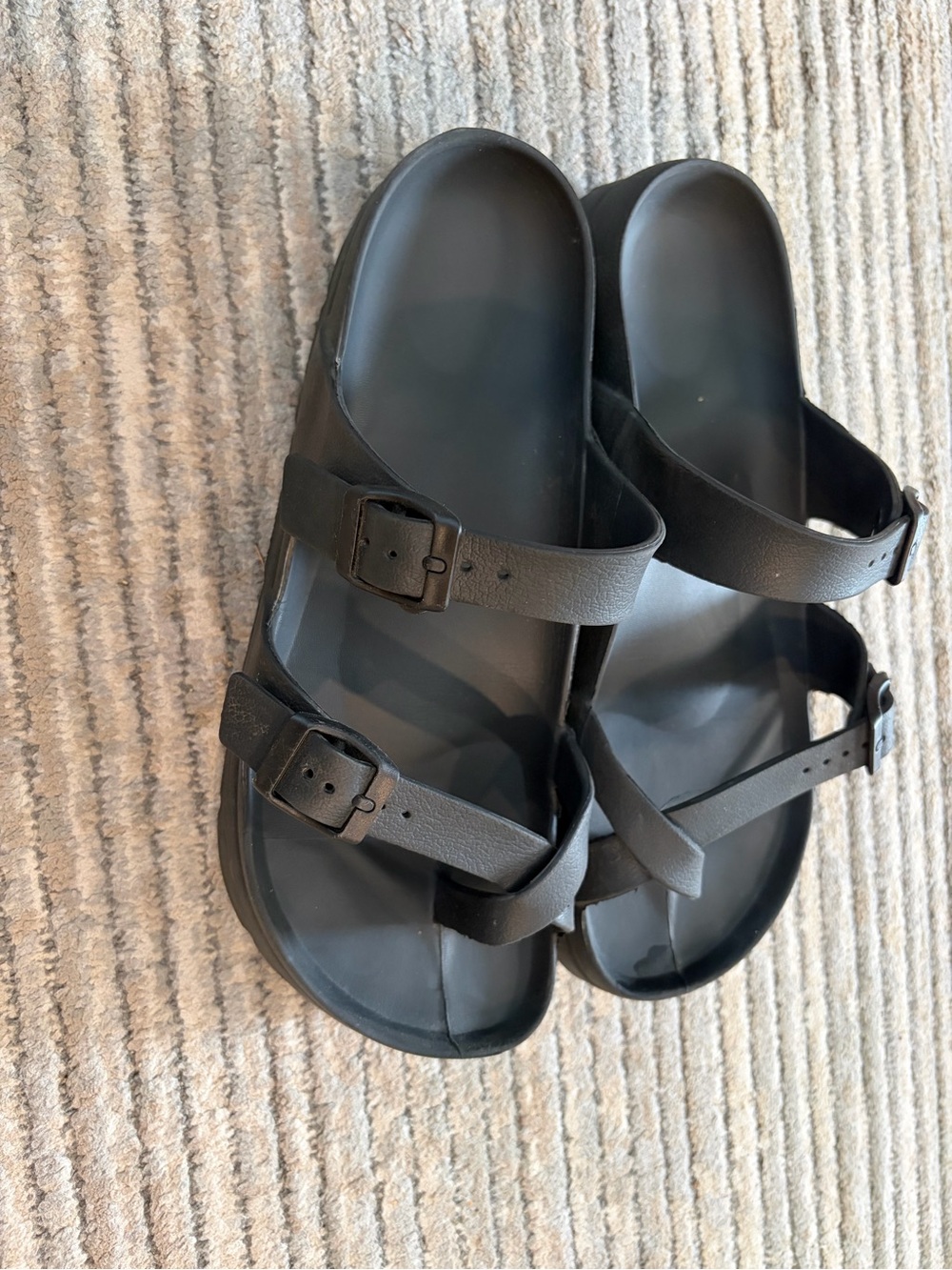 Black Two-Strap Platform Buckle Slide Sandals